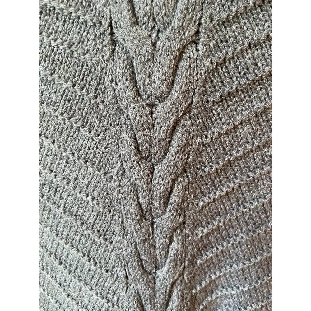 Grey Faux Fur Collar Cable Knit Poncho Cape Sweater